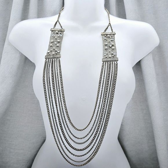 Cascading Runway Necklace Vtg Elegant Glam Rhinestone Draping Chain Statement - Picture 1 of 10
